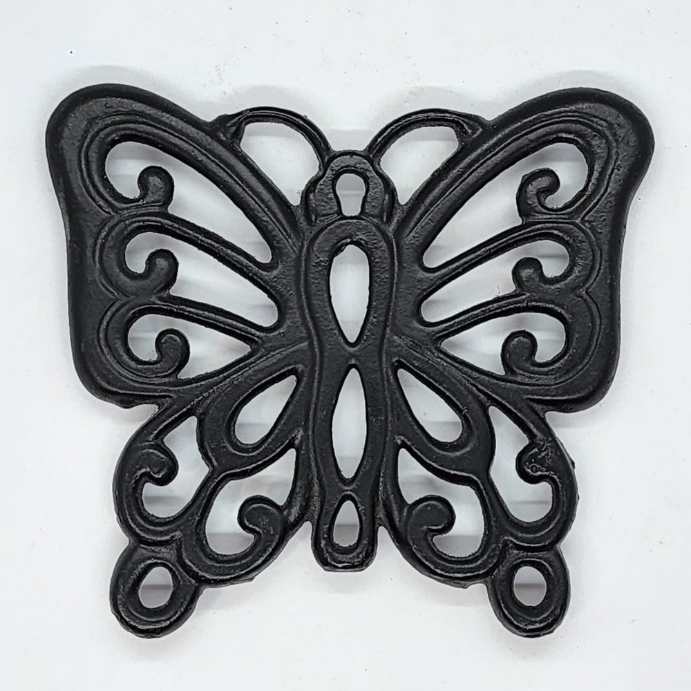 Cast Iron Butterfly Pot Holder Black Insect Kettle Food Trivet.